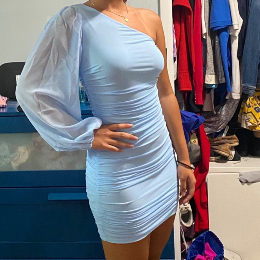 Hello Molly One sleeve powder blue dress. Size S.